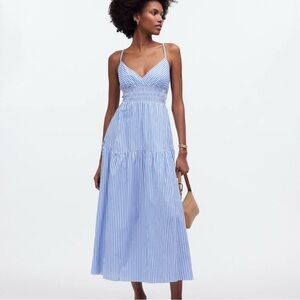Madewell blue and white striped smocked empire waist dress